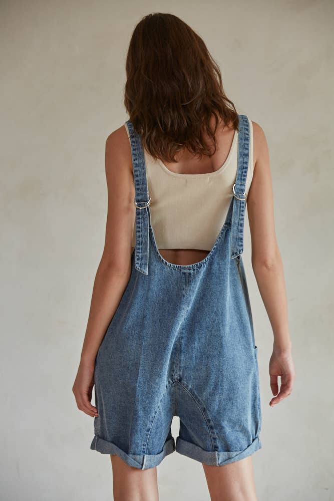 BD299 | Denim Wide Leg Overalls Romper