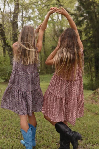ISD1218A Leopard Mosaic Tiered Dress Navy